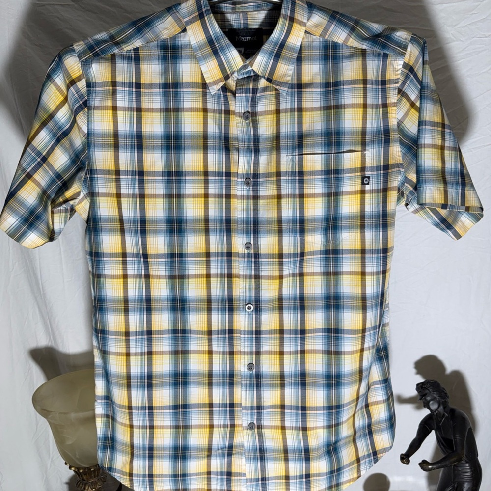 Marmot Short-Sleeve Plaid Button-Down Shirt - Blue, Yellow & White